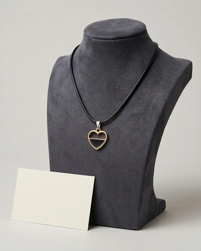 Gold Half-Black Enamel Heart Necklace
