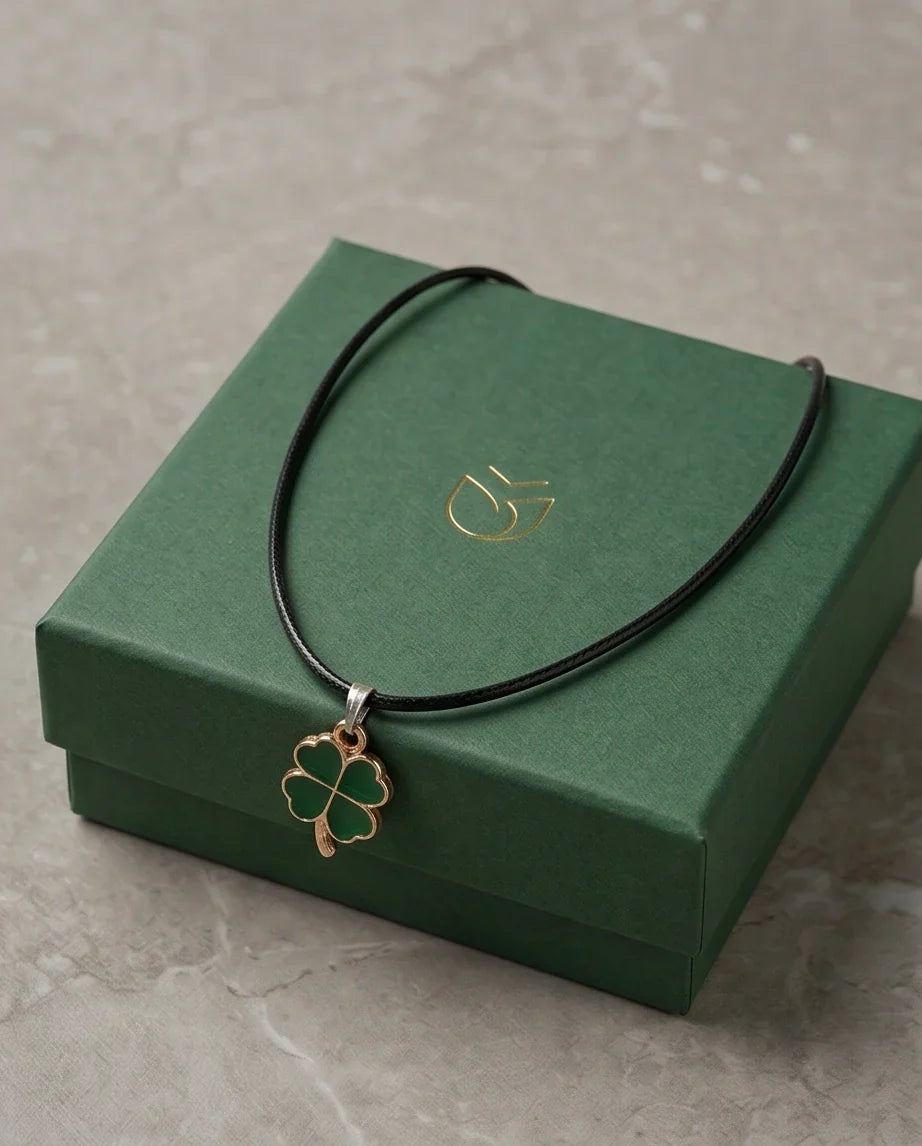 Gold and Green Four-Leaf Clover Necklace