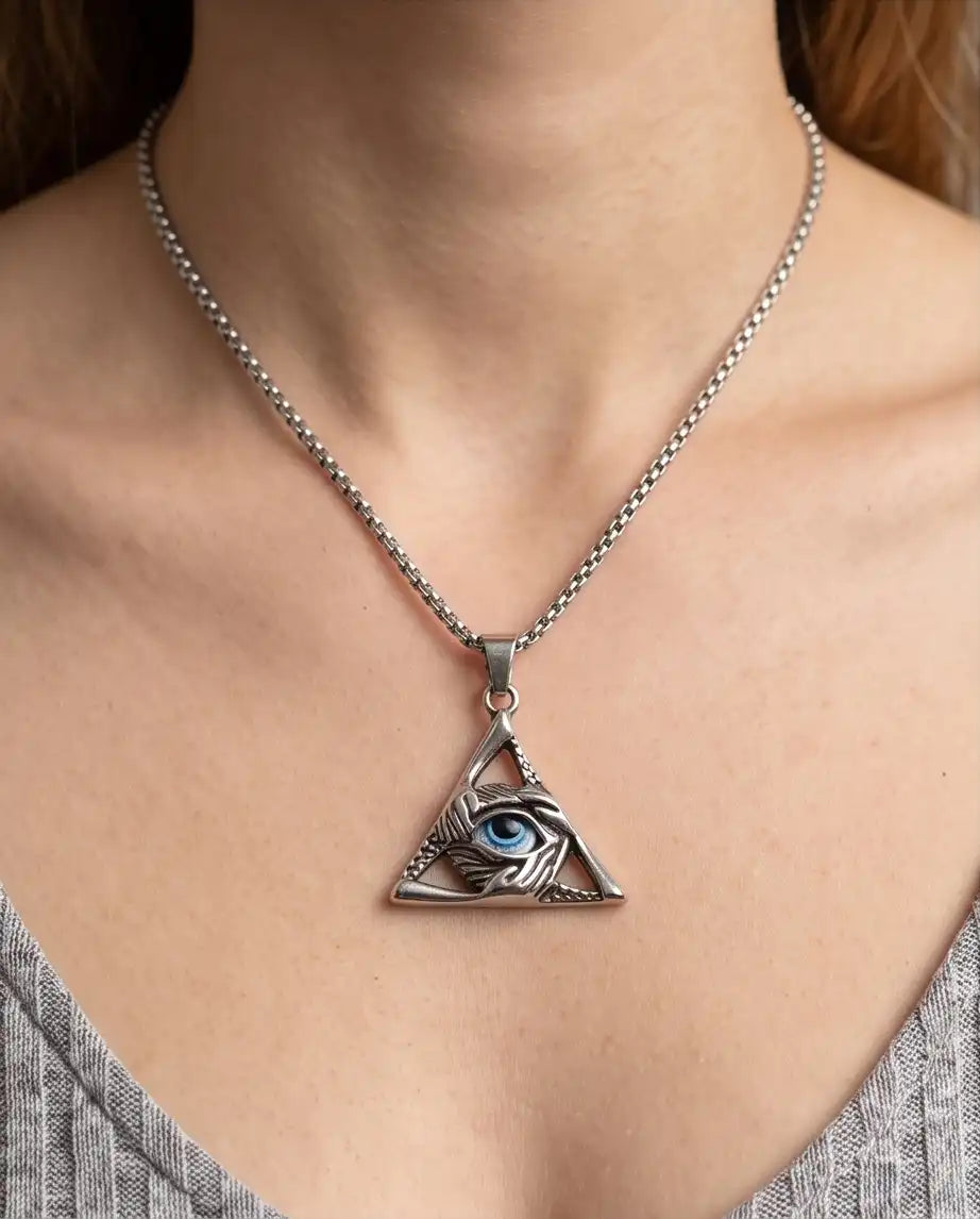 Evil Eye Triangle Pendant Box Chain