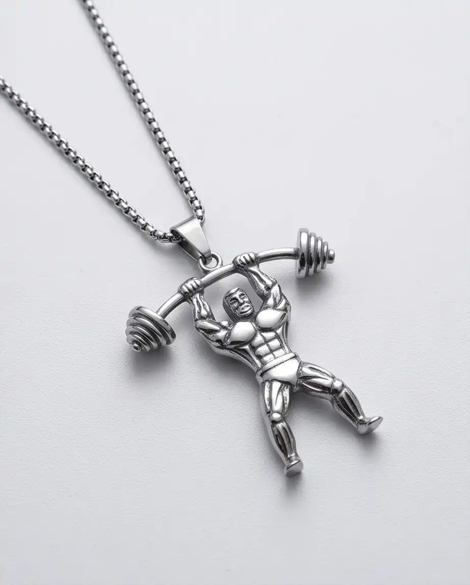 Bodybuilder Barbell Weightlifting Fitness Pendant Box Chain