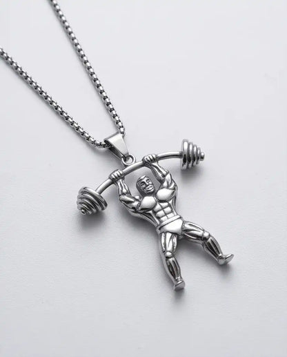 Bodybuilder Barbell Weightlifting Fitness Pendant Box Chain