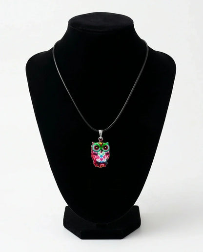 Vibrant Kaleidoscope Owl Totem Pendant Necklace
