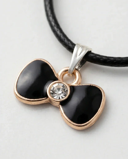 Gold Crystal and Black Bow Necklace