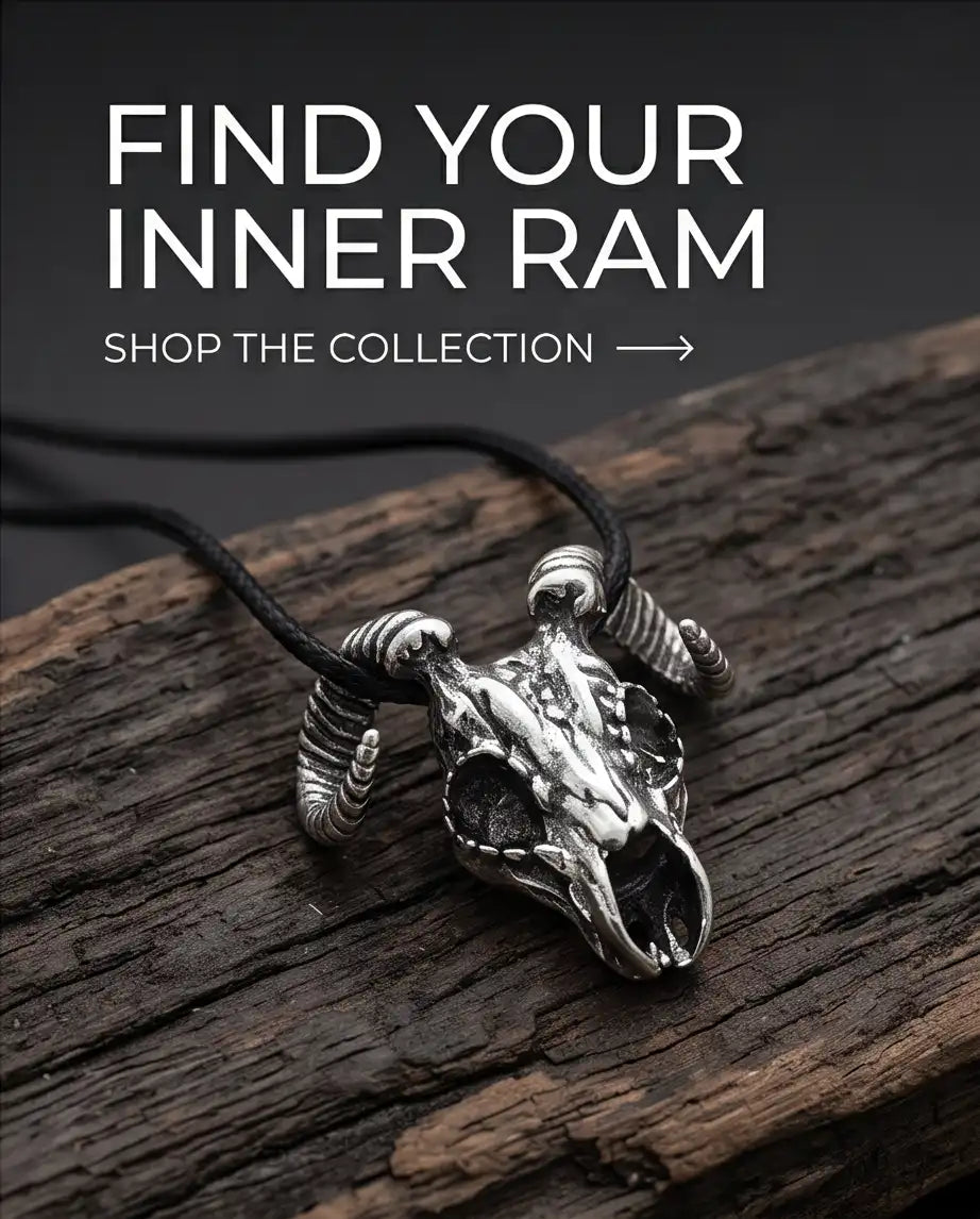Gothic Ram Skull Pendant Silver Box Chain Necklace