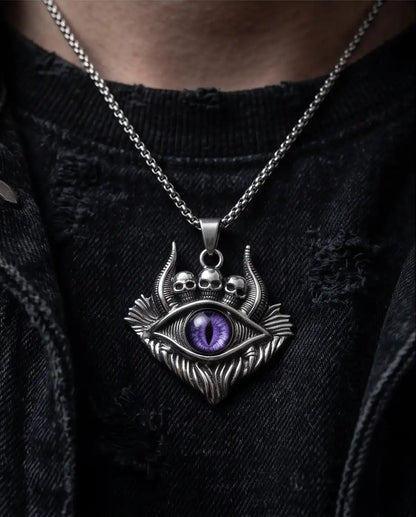 Purple Demon Eye Skulls Pendant Box Chain