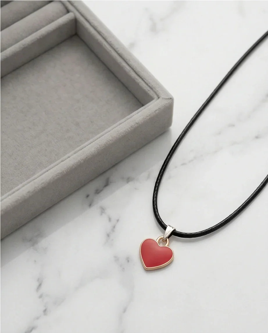 Gold and Red Classic Heart Necklace