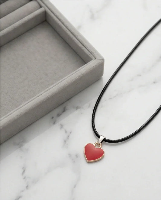 Gold and Red Classic Heart Necklace
