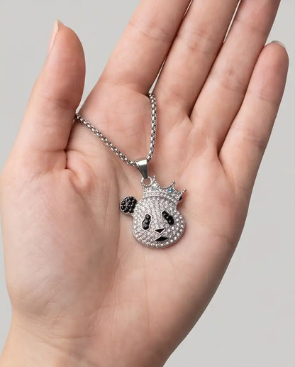 Iced Crown Panda Pendant Box Chain