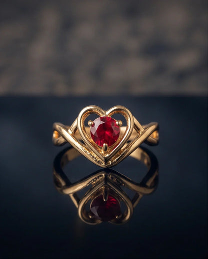 Gold Ruby Heart Twisted Infinity Ring