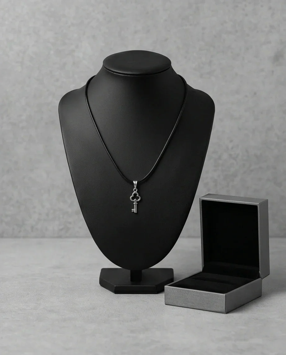 The Secret Keeper: Minimalist Silver Clover Key Pendant Necklace