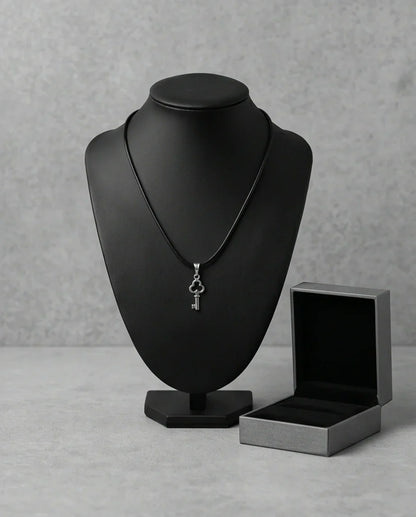 The Secret Keeper: Minimalist Silver Clover Key Pendant Necklace