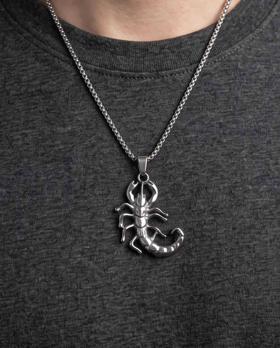 Sculpted Scorpion Pendant Silver Box Chain Necklace