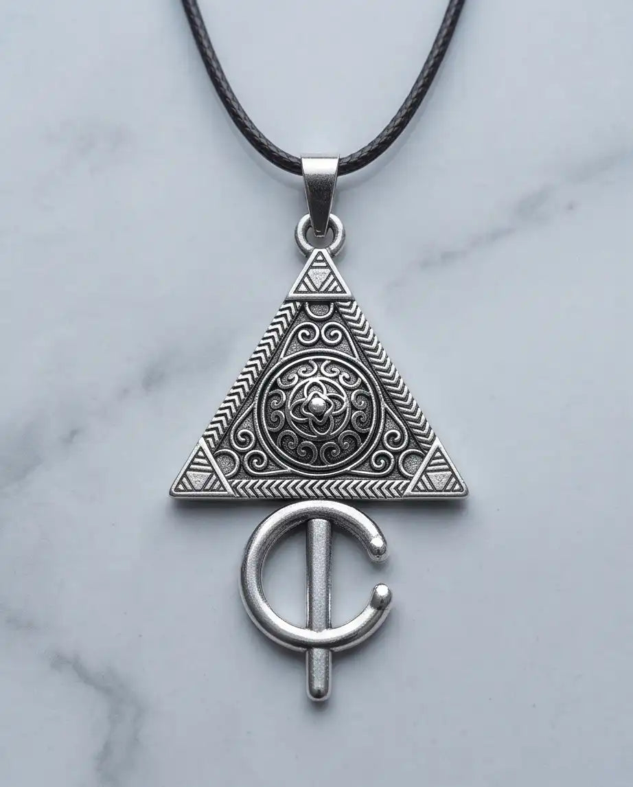 Geometric Occult Triangle and Cross Pendant Box Chain