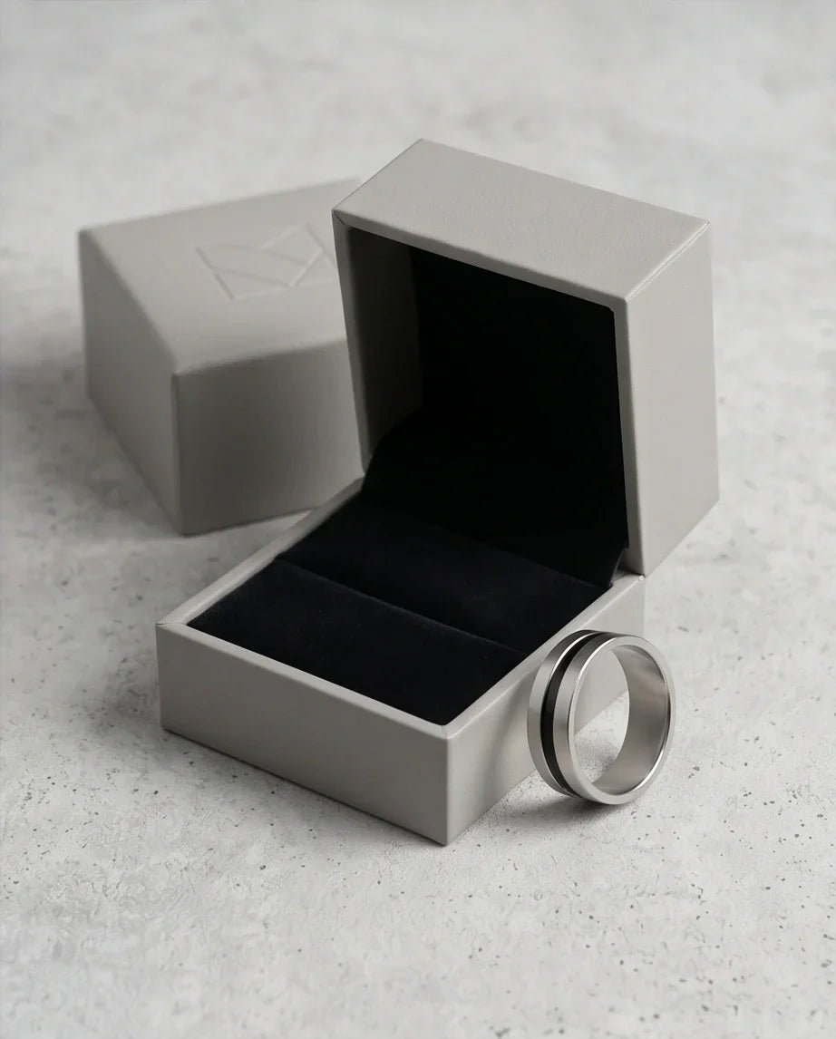 Minimalist Dual-Tone Silver and Black Band Ring