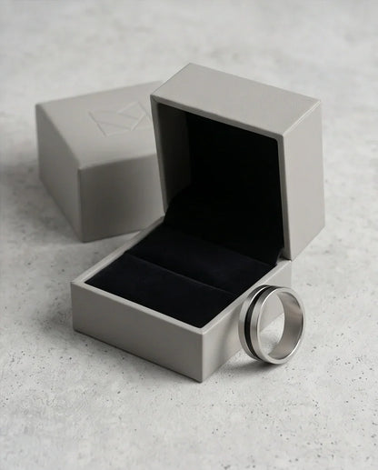 Minimalist Dual-Tone Silver and Black Band Ring