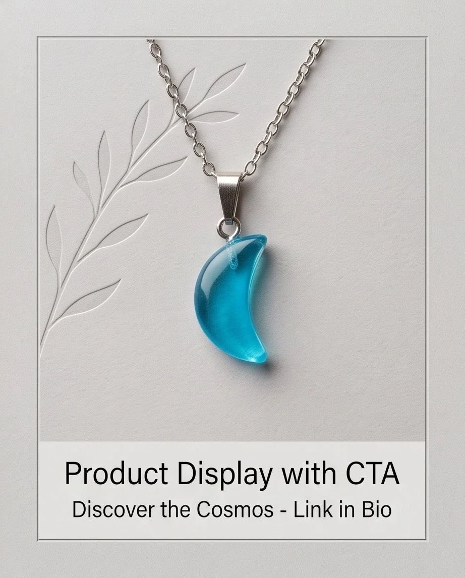 Silver Cyan Crescent Moon Resin Pendant Necklace
