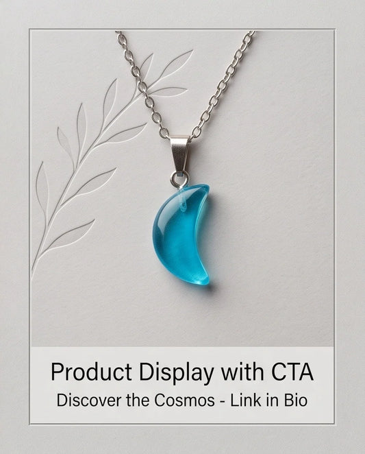 Silver Cyan Crescent Moon Resin Pendant Necklace
