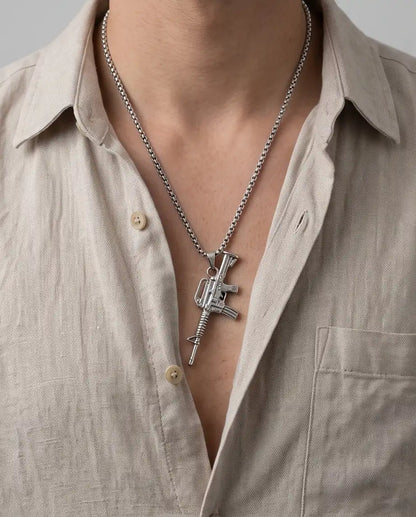 Retro Assault Rifle Weapon Pendant Box Chain