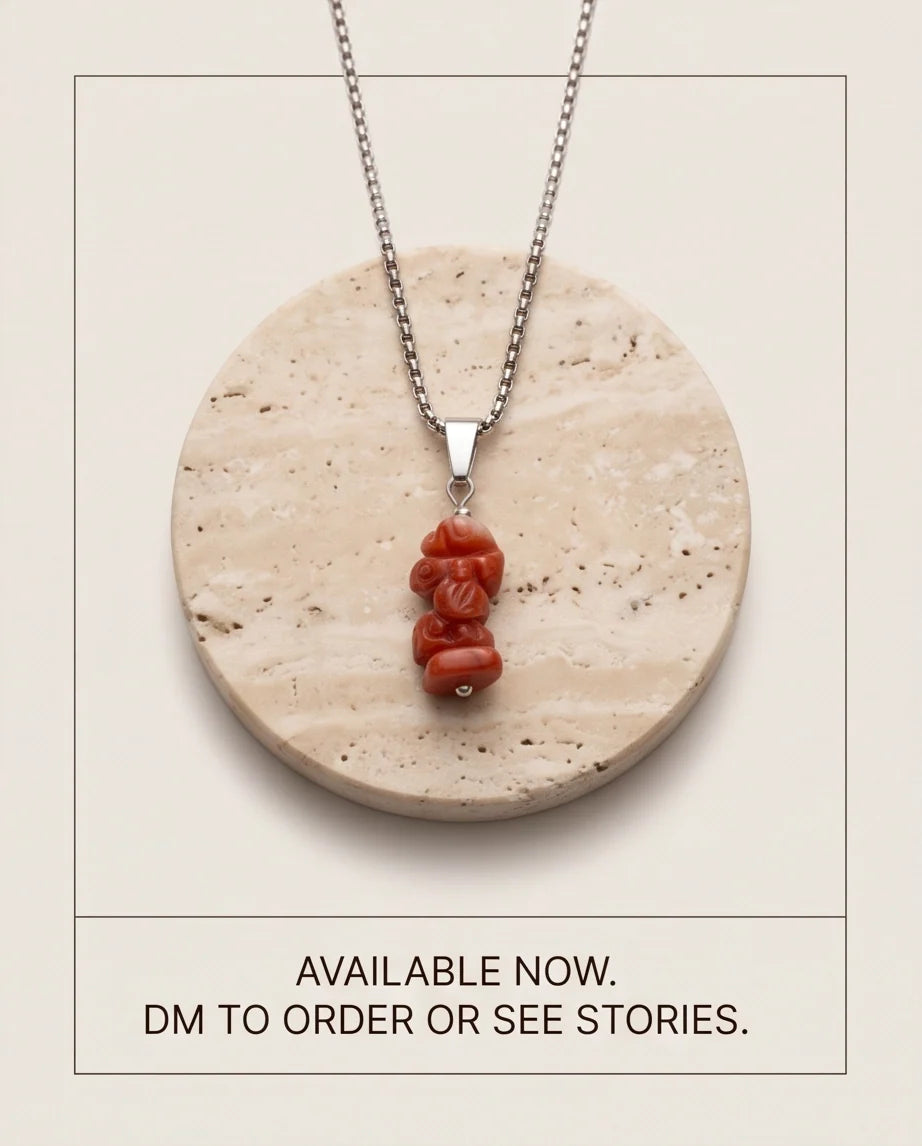 Silver Stacked Raw Red Agate Chip Stone Pendant Necklace