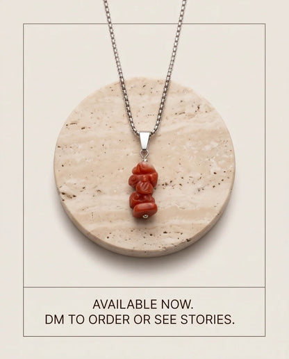 Silver Stacked Raw Red Agate Chip Stone Pendant Necklace