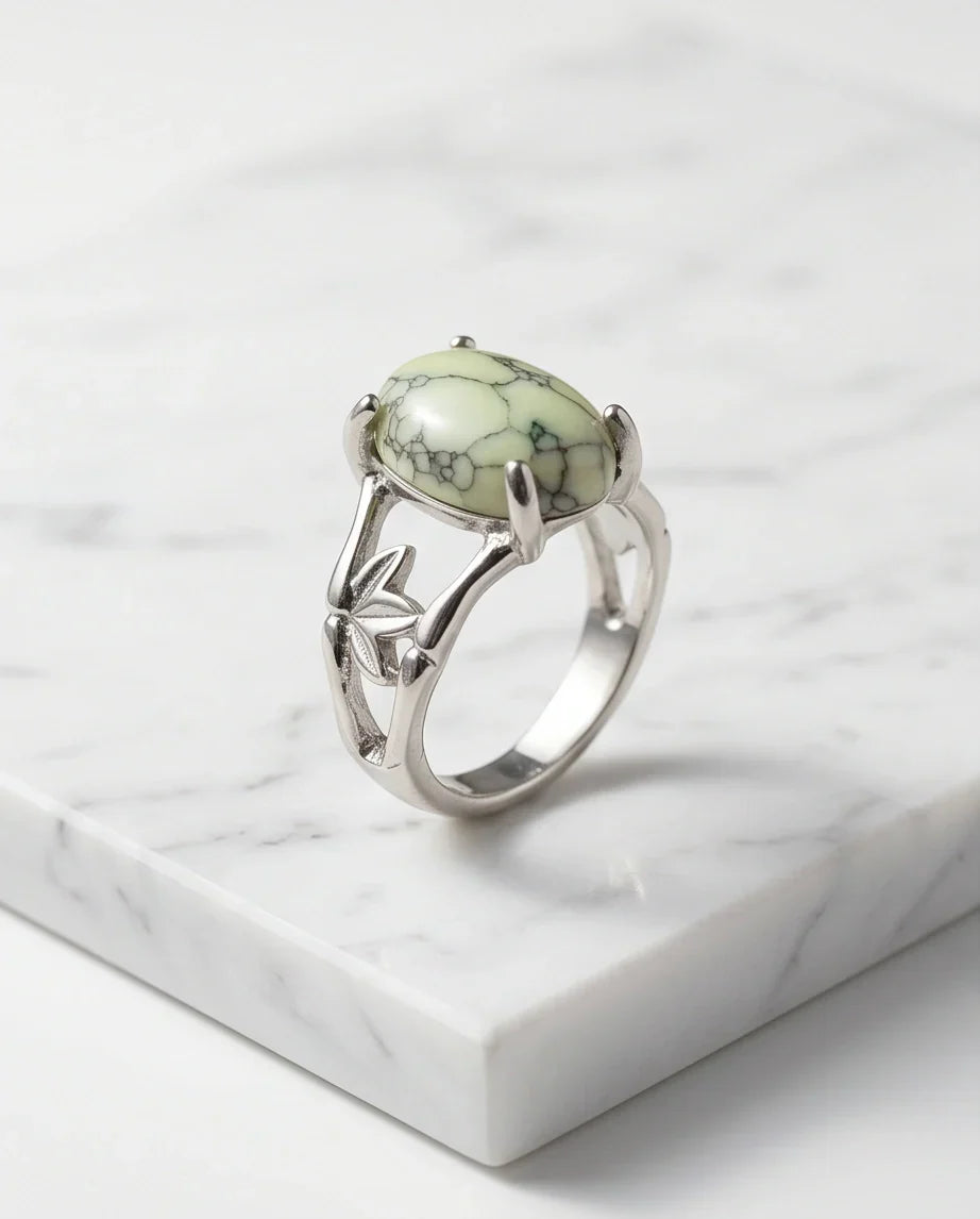 Earthy Mint Leaf Statement Ring