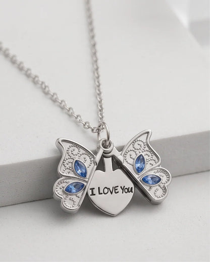 Silver Butterfly Secret Heart Pendant Necklace