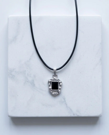 Liquid Metal Rectangular Black Gemstone Necklace