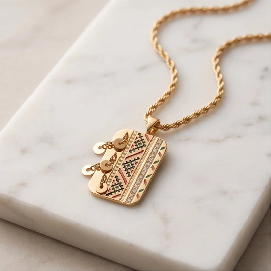 Gold Amazigh Pattern Tag Necklace