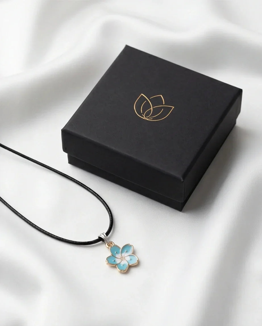Gold and Pastel Blue Blossom Necklace