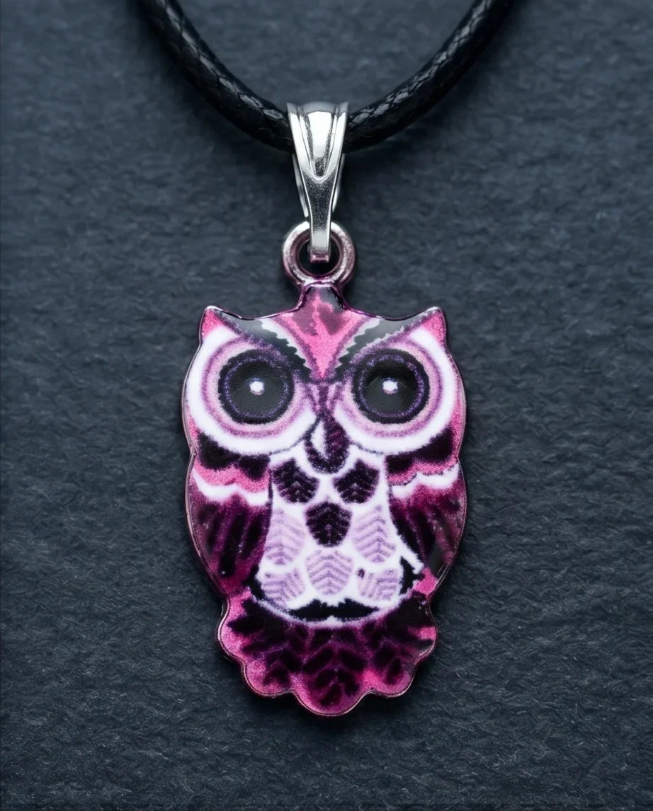 Elegant Magenta Owl Totem Pendant Necklace