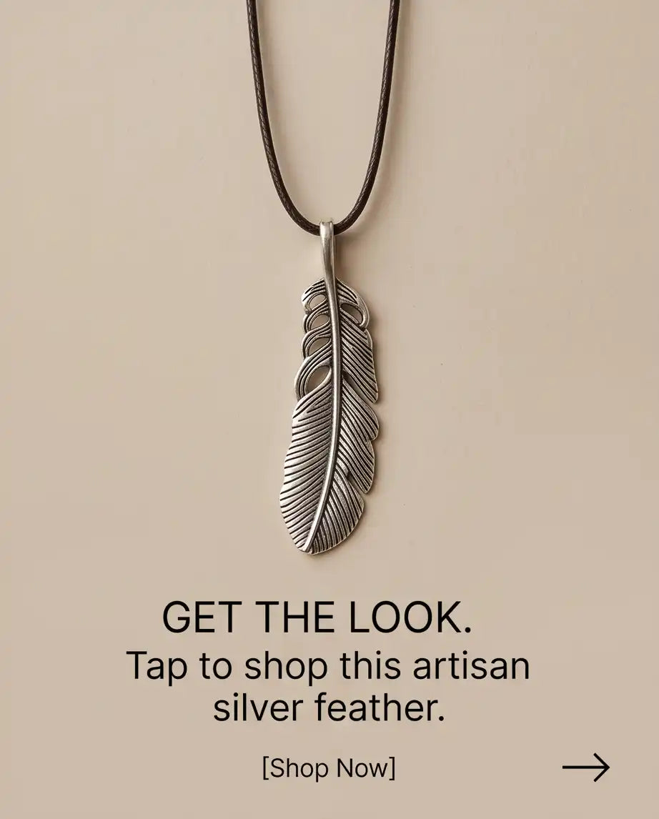 Antiqued Feather Blade Pendant Box Chain