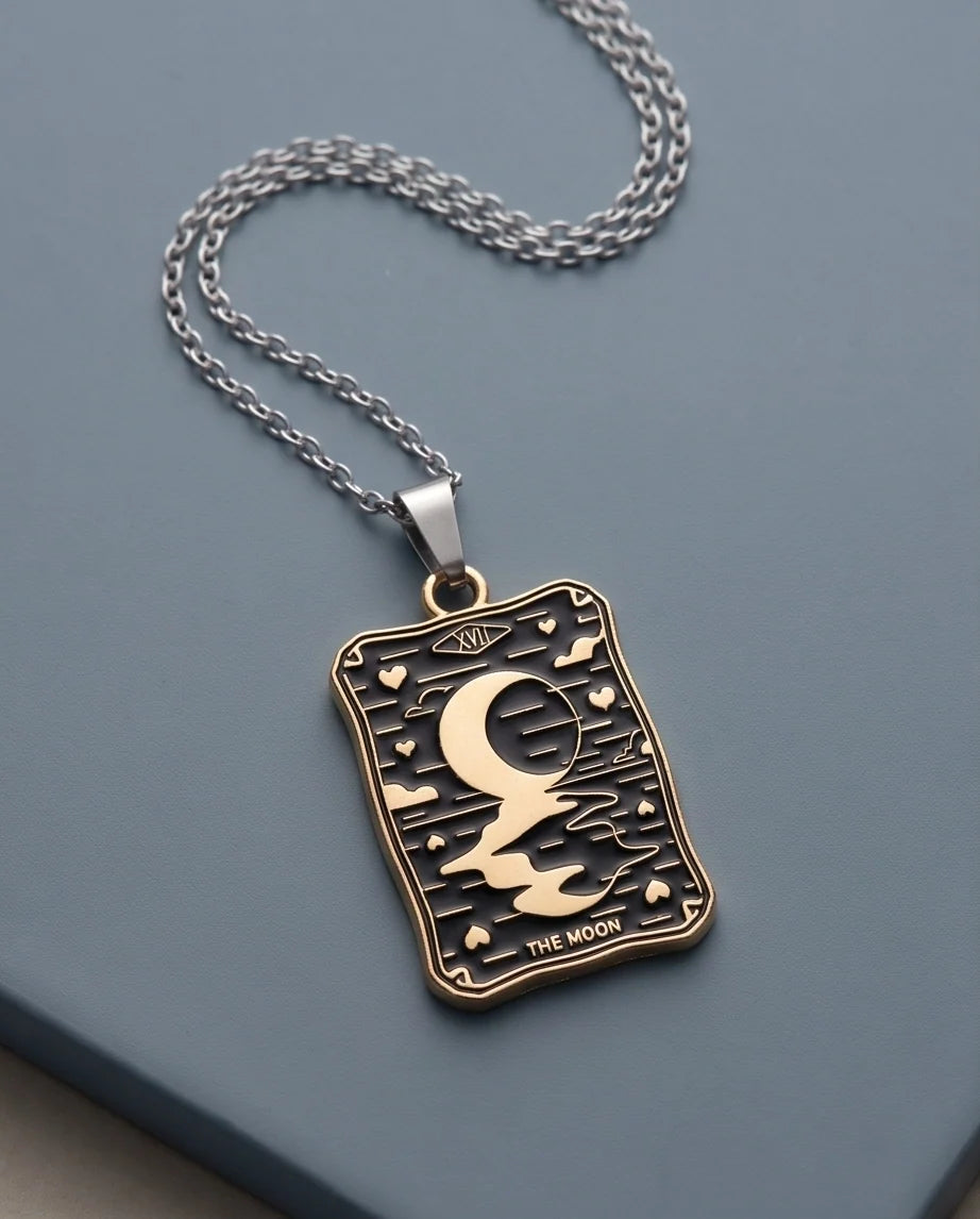 Gold "The Moon" Tarot Card Pendant Necklace