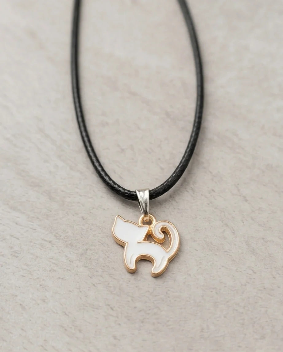 Gold and White Cat Pendant Necklace