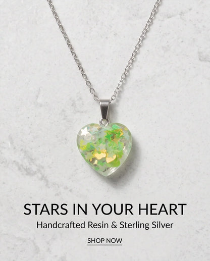 Silver Lime Green Glitter Heart Resin Pendant Necklace