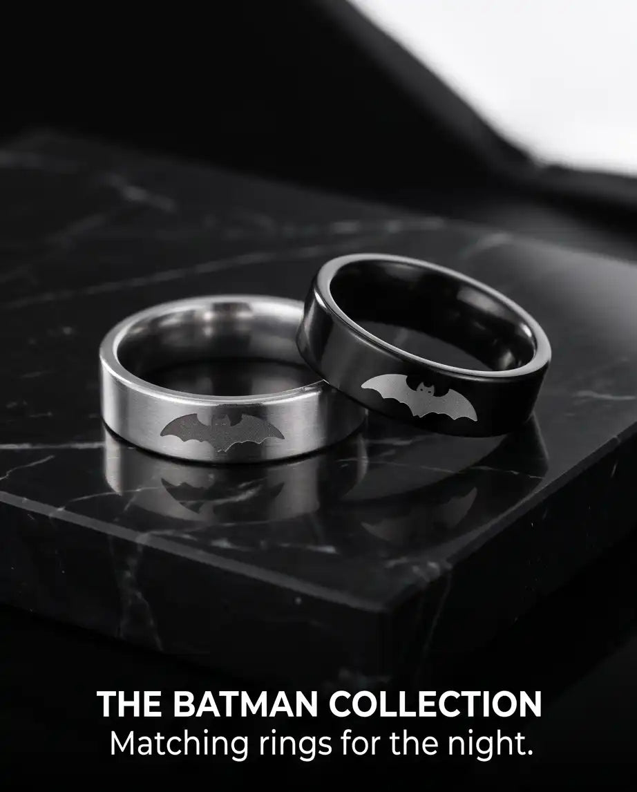 Matching Bat Silhouette Couple Band Rings