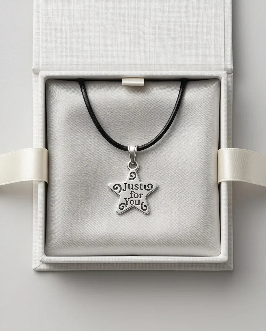 Silver "Just for You" Engraved Star Necklace