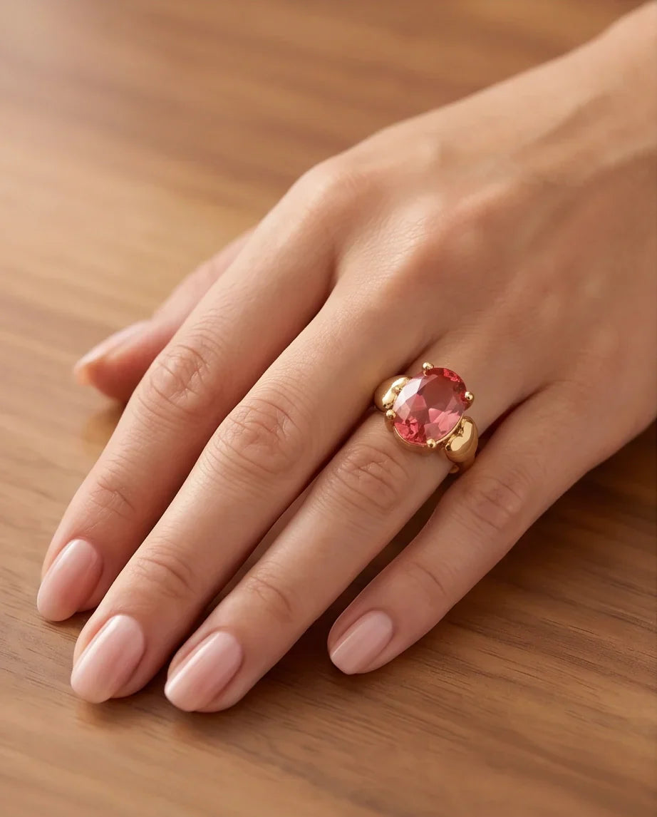 Gold Plated Pink Morganite Oval Heart Accent Ring
