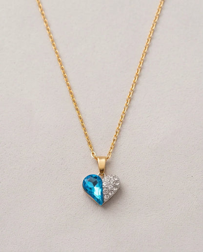 Silver Aquamarine Heart Pavé Pendant Necklace