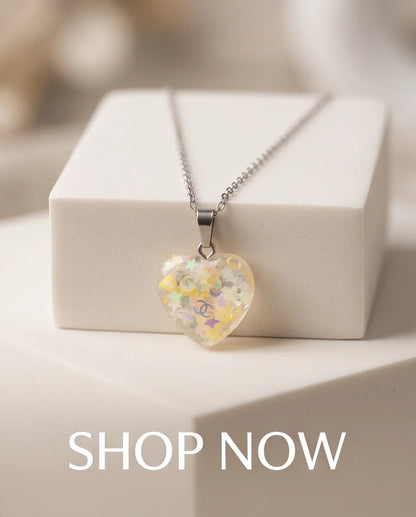 Silver Sunshine Yellow Glitter Heart Resin Pendant Necklace