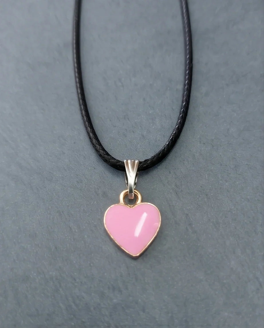 Classic Pink Heart Enamel Pendant Necklace