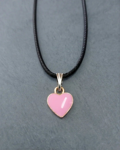 Classic Pink Heart Enamel Pendant Necklace