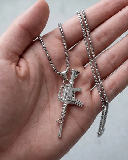 Retro Assault Rifle Weapon Pendant Box Chain