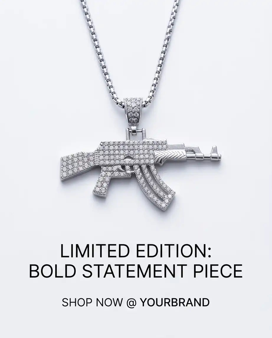 Iced AK-47 Rifle Pendant Box Chain