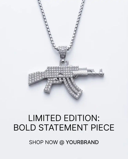 Iced AK-47 Rifle Pendant Box Chain