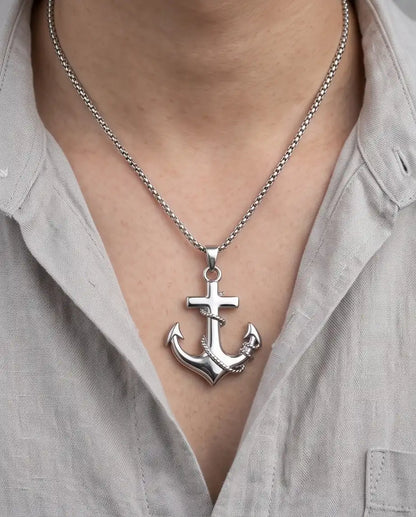 Mariner's Anchor and Cross Pendant Box Chain