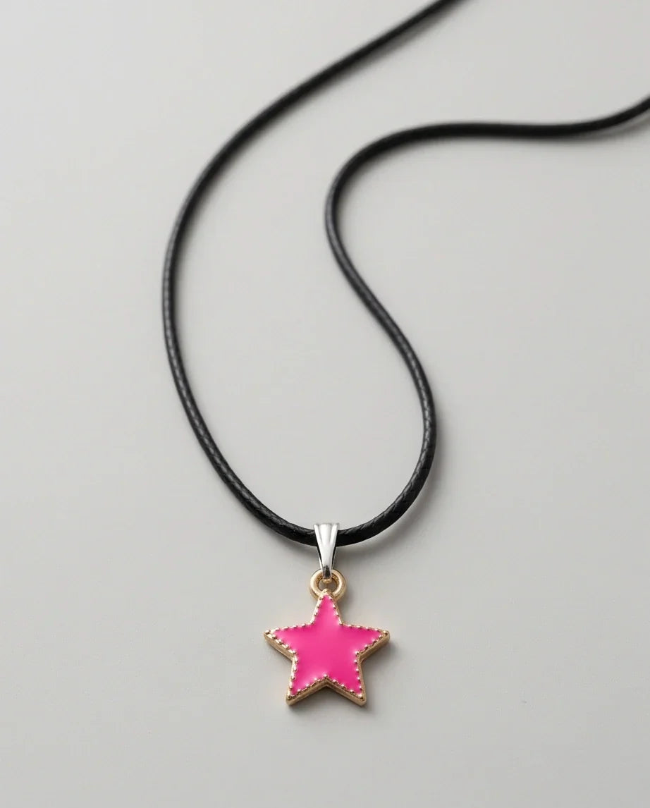 Gold and Pink Beaded Star Necklace
