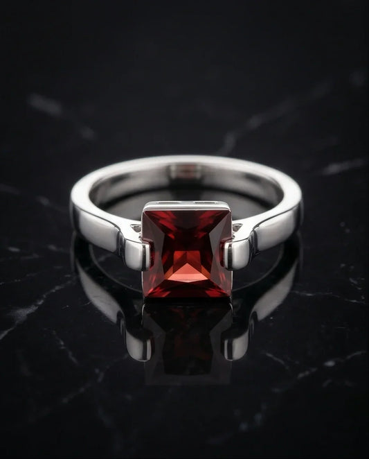 Sterling Silver Princess-Cut Deep Crimson Ruby Ring