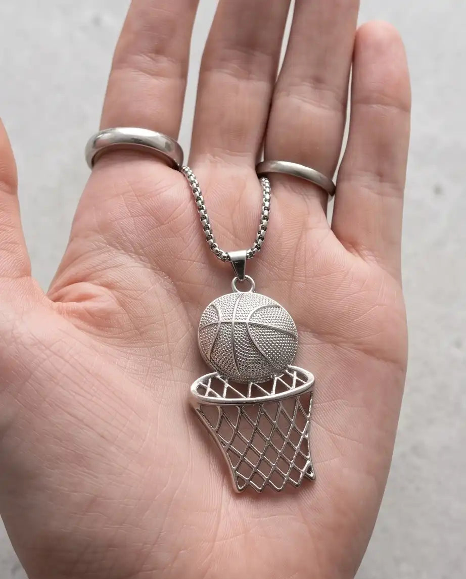 Iced Basketball Hoop Pendant Box Chain