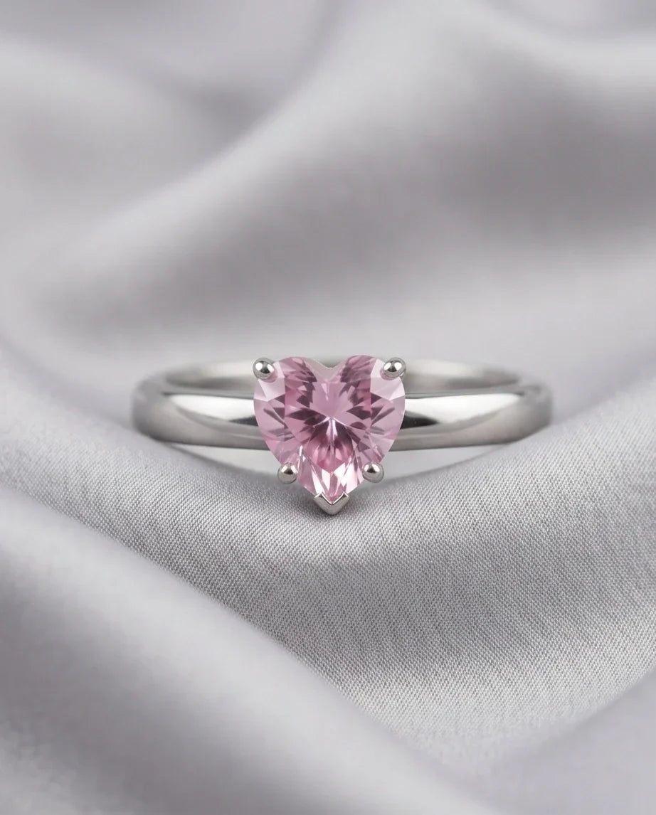 Sterling Silver Heart-Cut Pink Sapphire Solitaire Ring