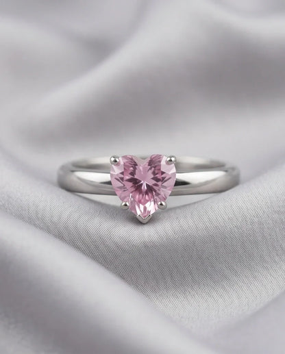 Sterling Silver Heart-Cut Pink Sapphire Solitaire Ring